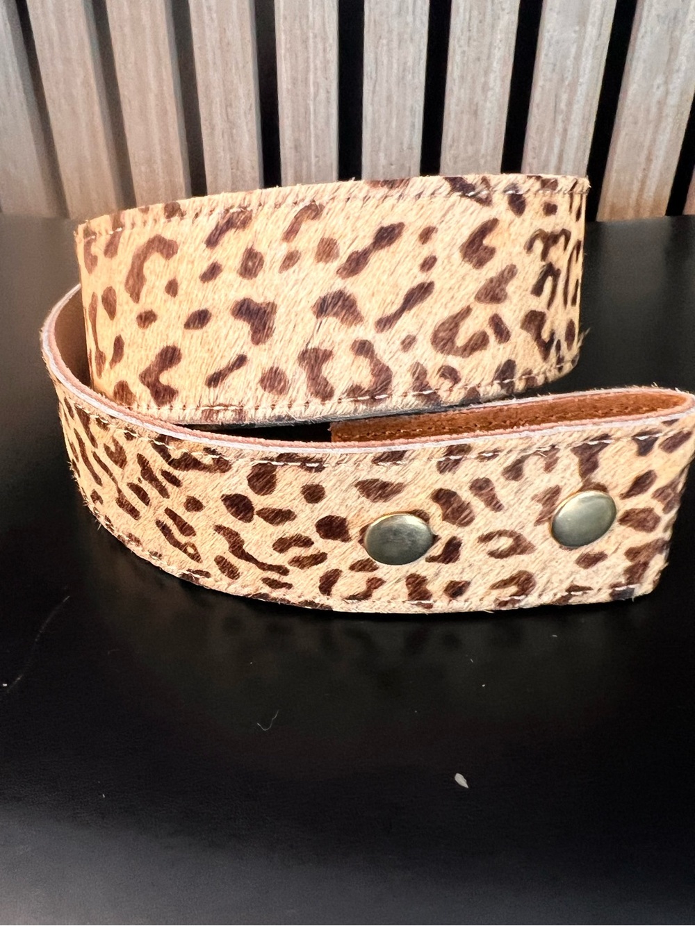 Leopard Print Haircalf Belt - Brown and Tan